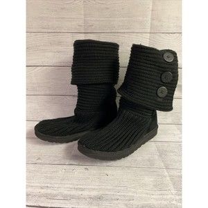 Ugg Australia Black Classic Knit Button Knee High Boots Size 9 Sty 5819 EUC!!!!!